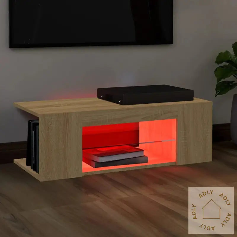 Tv-Benk Med Led-Lys Sonoma Eik 90X39X30 Cm
