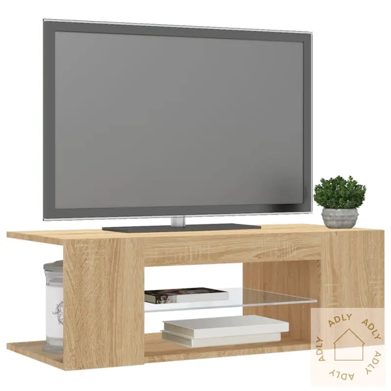 Tv-Benk Med Led-Lys Sonoma Eik 90X39X30 Cm