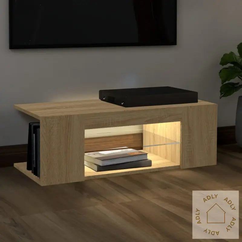 Tv-Benk Med Led-Lys Sonoma Eik 90X39X30 Cm