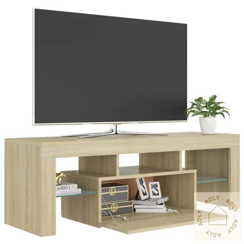 Tv-Benk Med Led-Lys Sonoma Eik 120X35X40 Cm