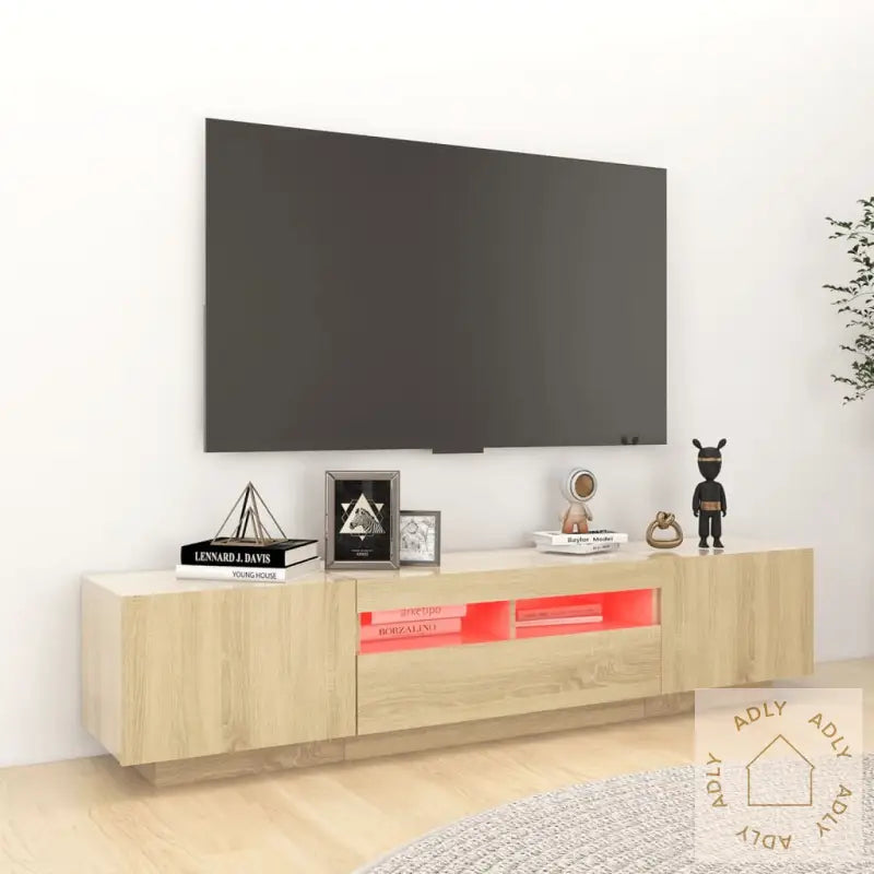 Tv-Benk Med Led-Lys Sonoma Eik 180X35X40 Cm