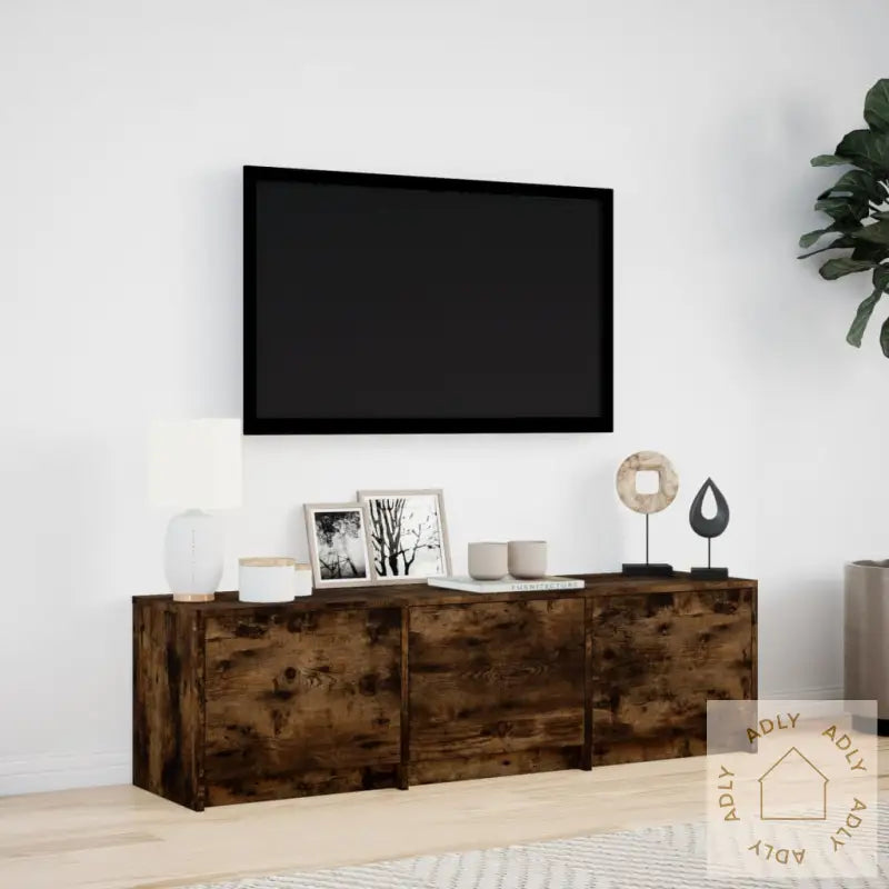 Tv-Benk Med Led Røkt Eik 140X34X40 Cm Konstruert Tre