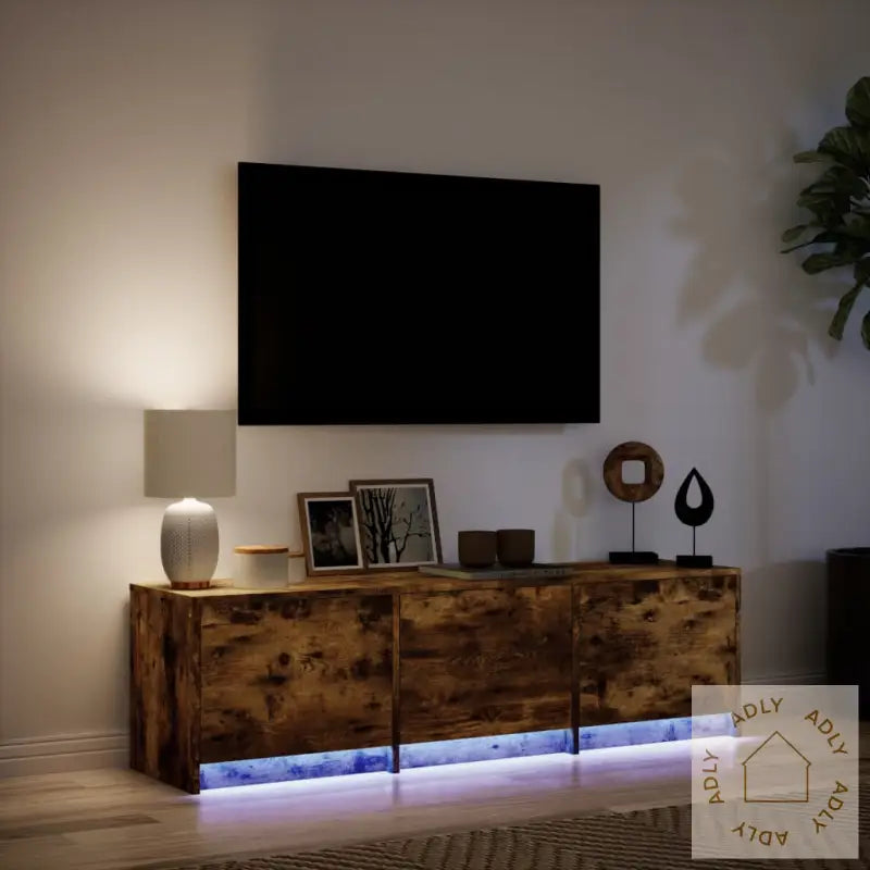 Tv-Benk Med Led Røkt Eik 140X34X40 Cm Konstruert Tre