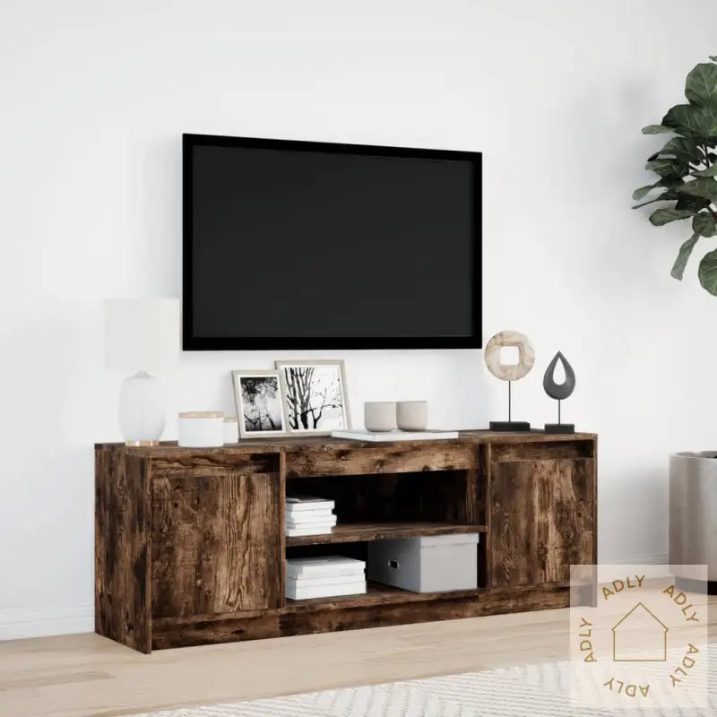 Tv-Benk Med Led Røkt Eik 139,5X34X50 Cm Konstruert Tre