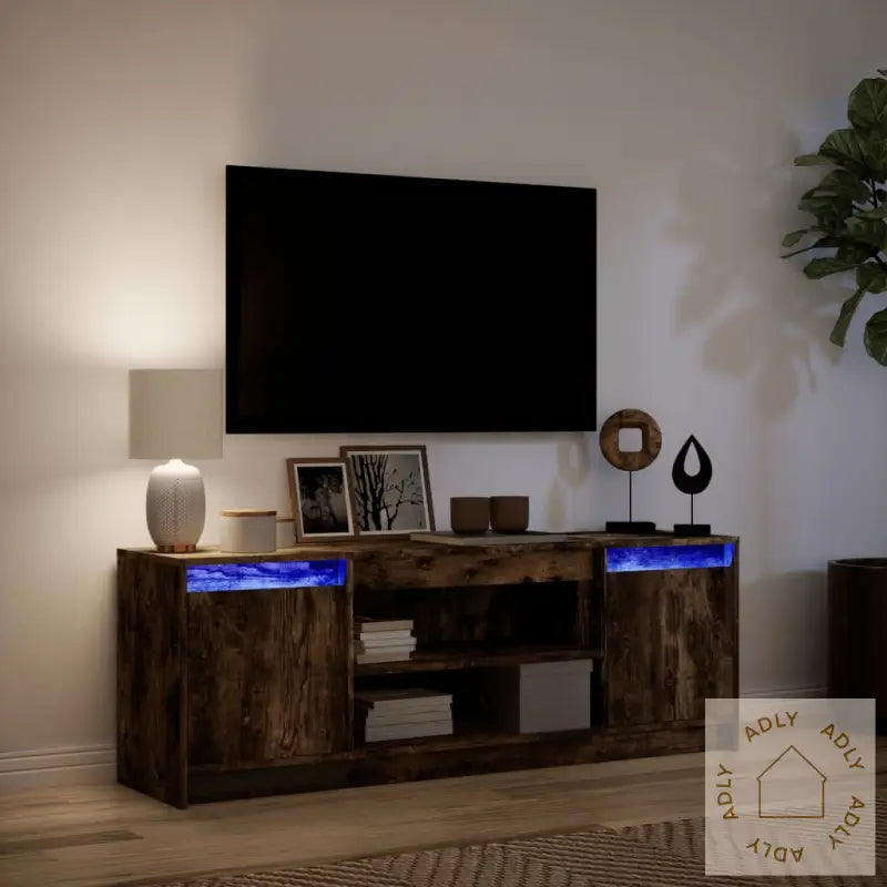 Tv-Benk Med Led Røkt Eik 139,5X34X50 Cm Konstruert Tre
