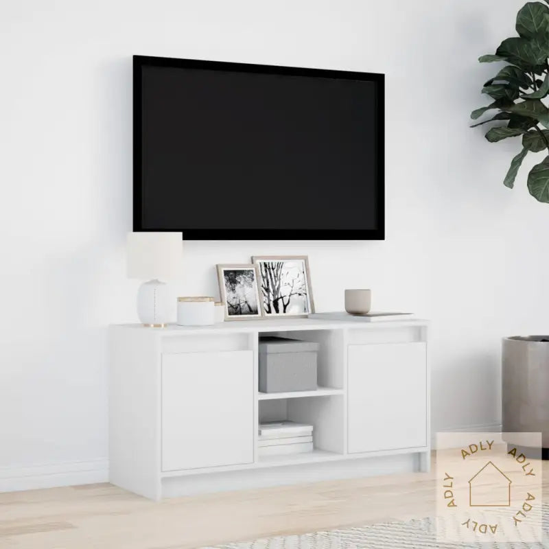 Tv-Benk Med Led Hvit 100X34X50 Cm Konstruert Tre
