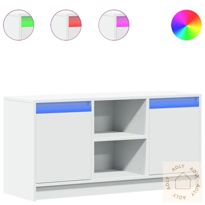 Tv-Benk Med Led Hvit 100X34X50 Cm Konstruert Tre
