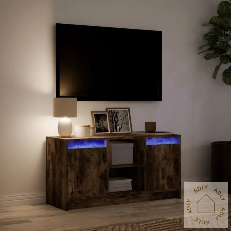 Tv-Benk Med Led Røkt Eik 100X34X50 Cm Konstruert Tre