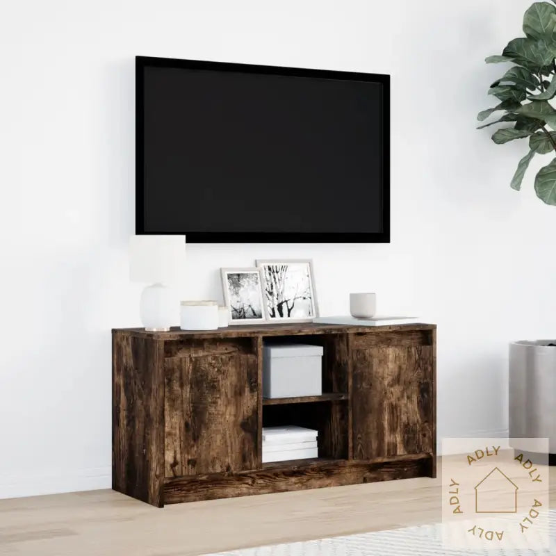 Tv-Benk Med Led Røkt Eik 100X34X50 Cm Konstruert Tre