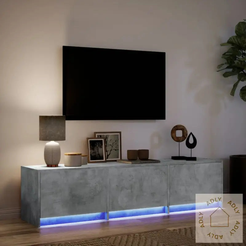 Tv-Benk Med Led Betonggrå 165X34X40 Cm Konstruert Tre