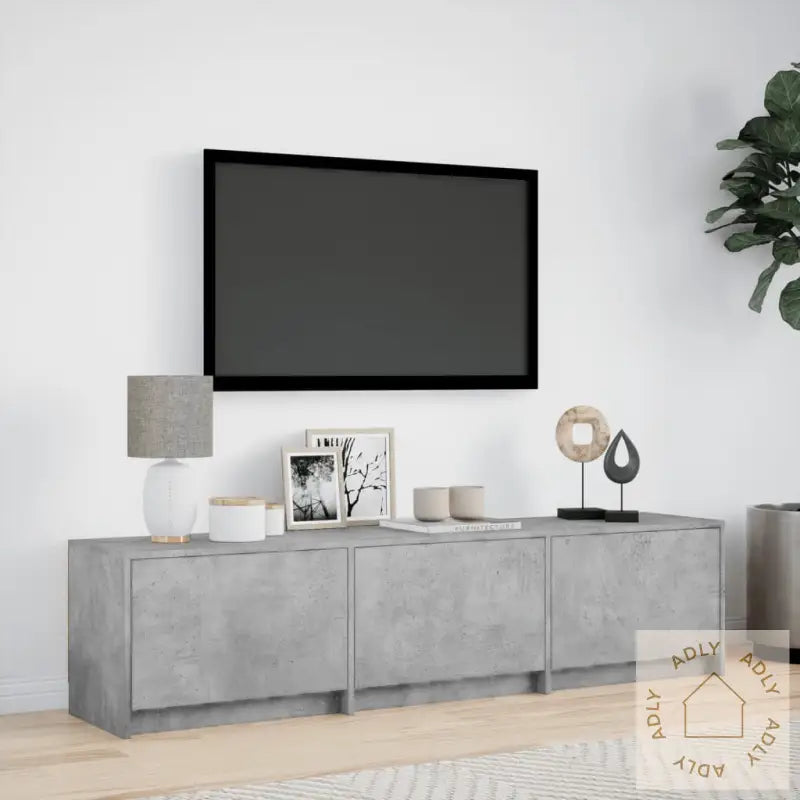 Tv-Benk Med Led Betonggrå 165X34X40 Cm Konstruert Tre