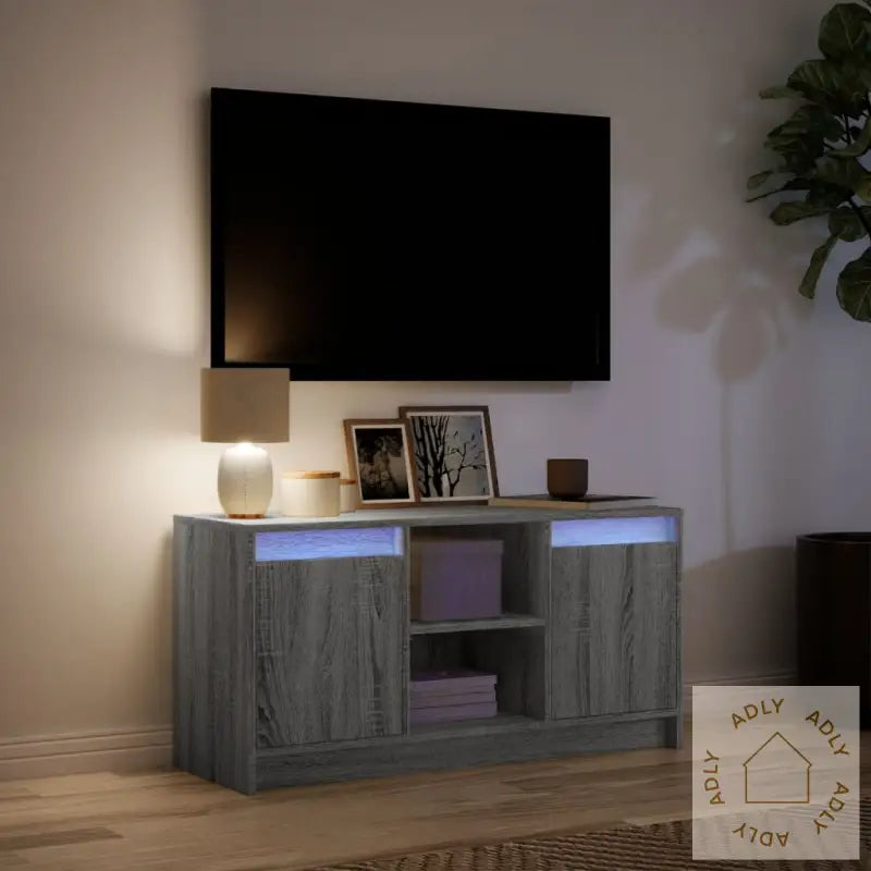 Tv-Benk Med Led Grå Sonoma 100X34X50 Cm Konstruert Tre