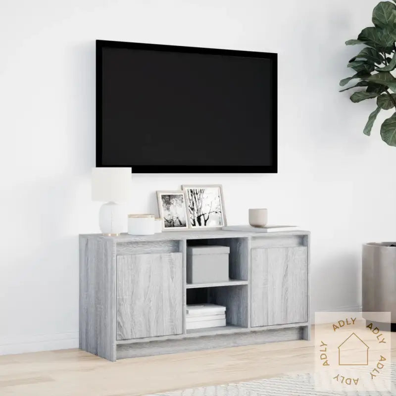 Tv-Benk Med Led Grå Sonoma 100X34X50 Cm Konstruert Tre