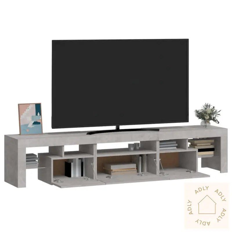 Tv-Benk Med Led-Lys Betonggrå 200 X 36,5 X 40 Cm