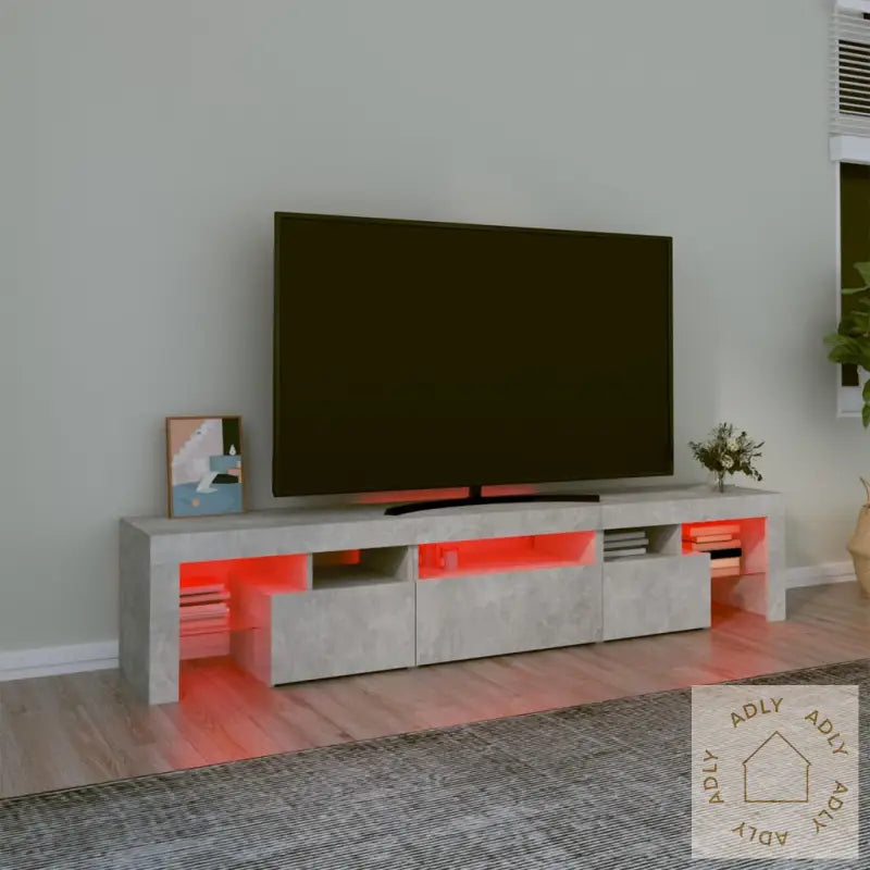 Tv-Benk Med Led-Lys Betonggrå 200 X 36,5 X 40 Cm