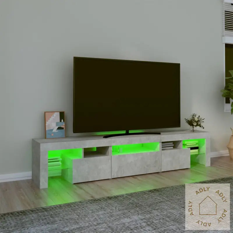 Tv-Benk Med Led-Lys Betonggrå 200 X 36,5 X 40 Cm