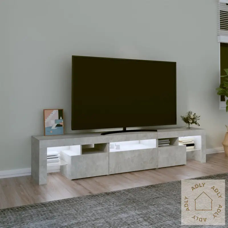 Tv-Benk Med Led-Lys Betonggrå 200 X 36,5 X 40 Cm