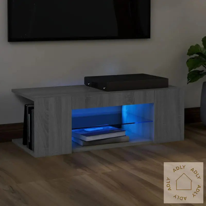 Tv-Benk Med Led-Lys Grå Sonoma 90X39X30 Cm