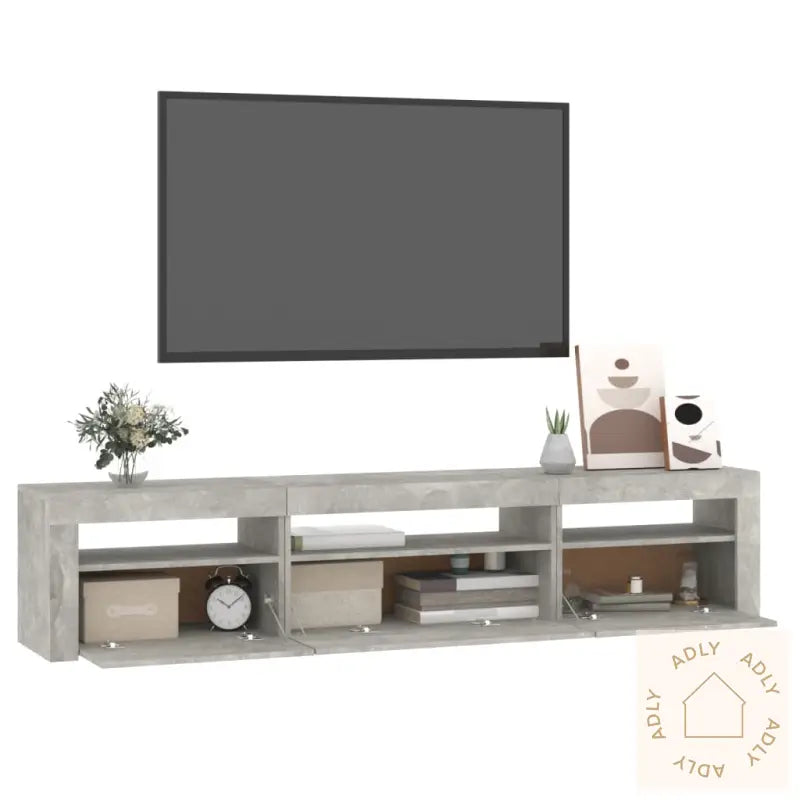 Tv-Benk Med Led-Lys Betonggrå 195X35X40 Cm