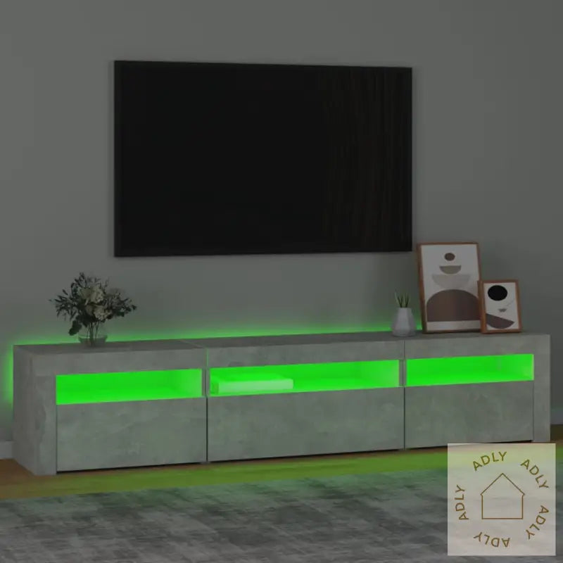 Tv-Benk Med Led-Lys Betonggrå 195X35X40 Cm