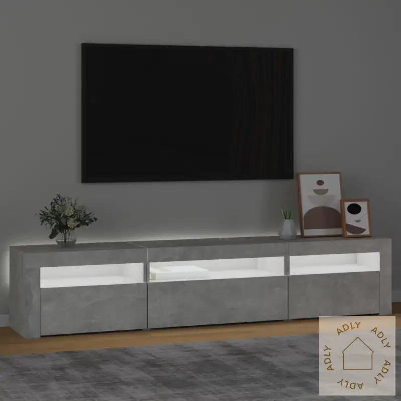 Tv-Benk Med Led-Lys Betonggrå 195X35X40 Cm