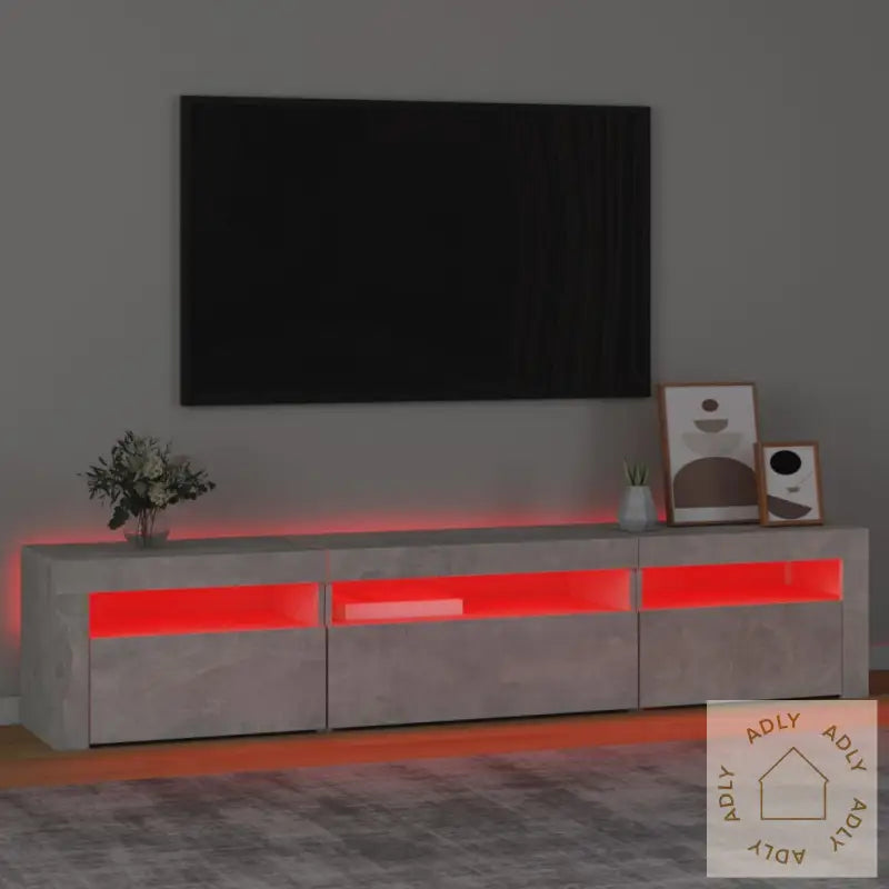 Tv-Benk Med Led-Lys Betonggrå 195X35X40 Cm