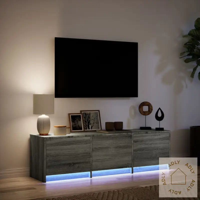 Tv-Benk Med Led Grå Sonoma 140X34X40 Cm Konstruert Tre