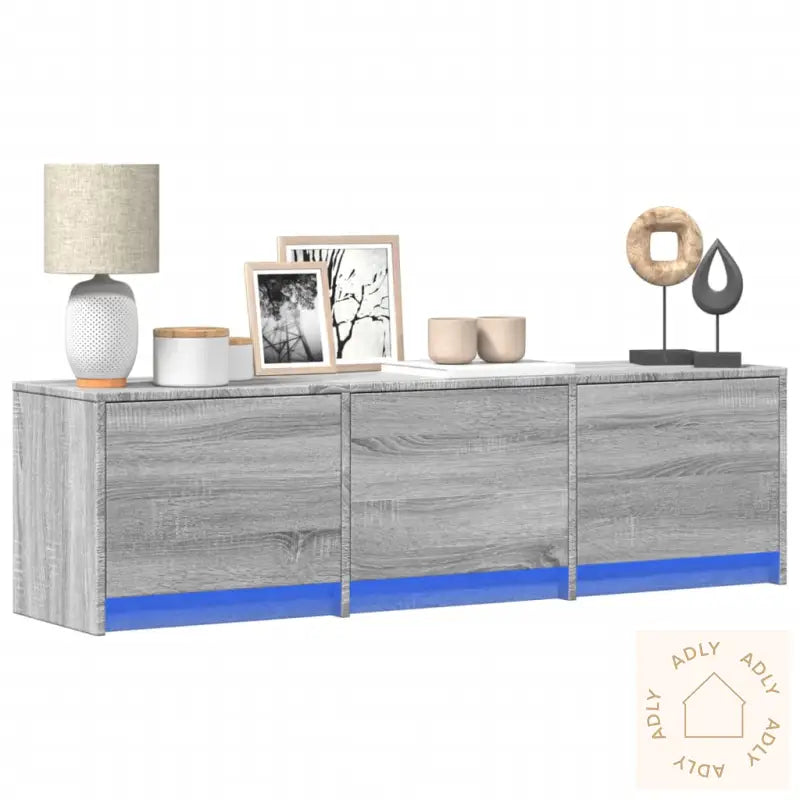 Tv-Benk Med Led Grå Sonoma 140X34X40 Cm Konstruert Tre
