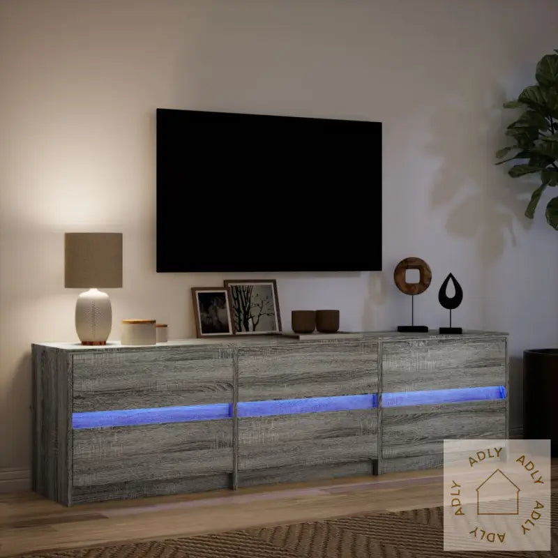 Tv-Benk Med Led Grå Sonoma 180X34X50 Cm Konstruert Tre