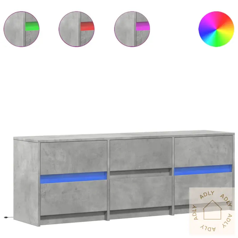 Tv-Benk Med Led Betonggrå 140X34X50 Cm Konstruert Tre