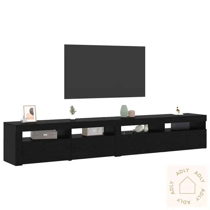 Tv Skap 2 Stk Med Led Lys Svart Eik Konstruert Tre