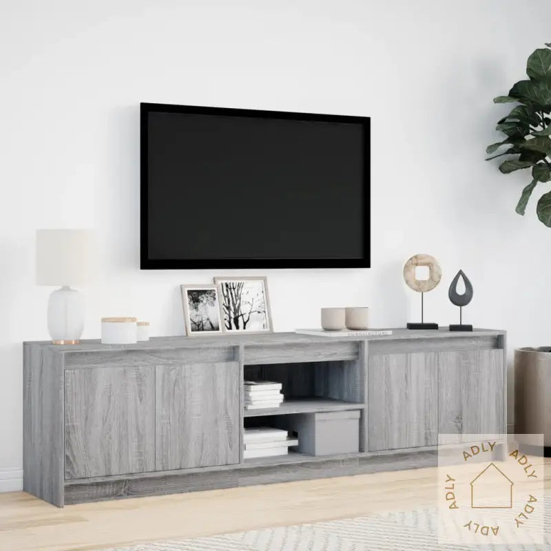 Tv-Benk Med Led Grå Sonoma 180X34X50 Cm Konstruert Tre