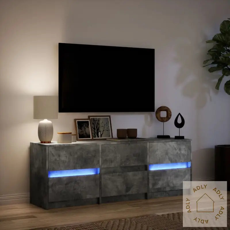 Tv-Benk Med Led Betonggrå 140X34X50 Cm Konstruert Tre