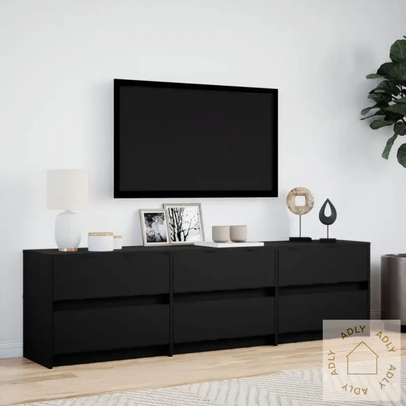 Tv-Benk Med Led Svart 180X34X50 Cm Konstruert Tre