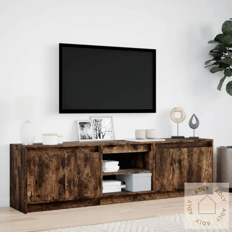 Tv-Benk Med Led Røkt Eik 180X34X50 Cm Konstruert Tre