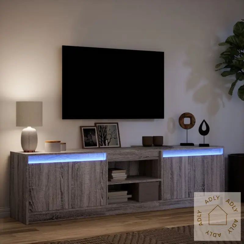Tv-Benk Med Led Grå Sonoma 180X34X50 Cm Konstruert Tre