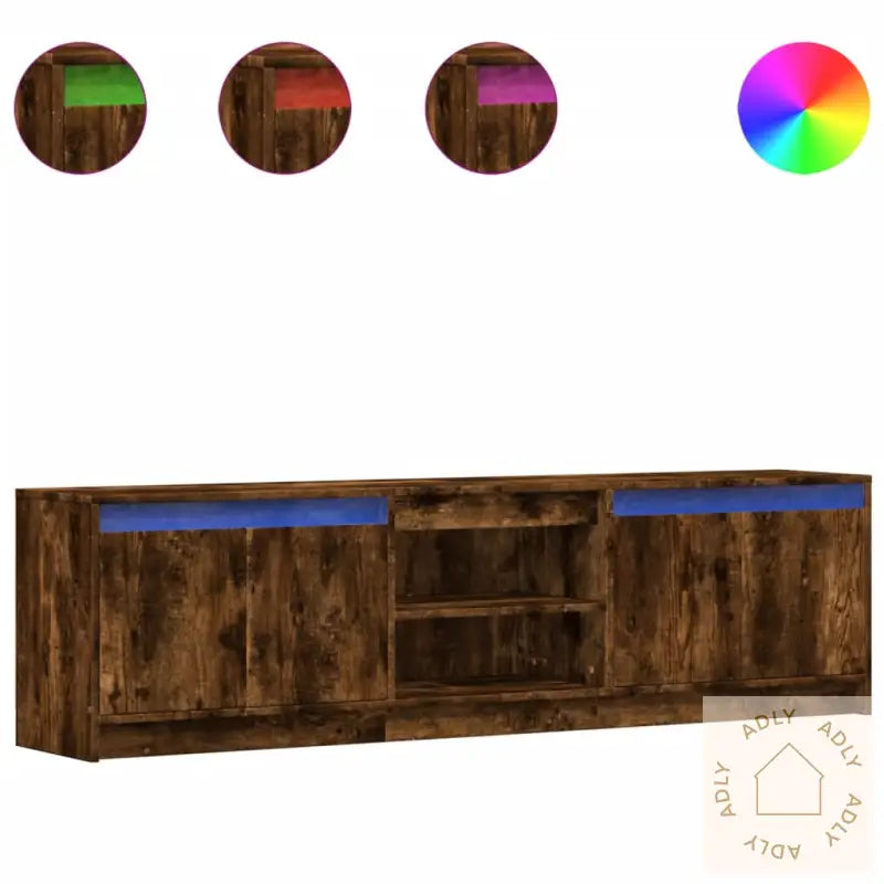 Tv-Benk Med Led Røkt Eik 180X34X50 Cm Konstruert Tre