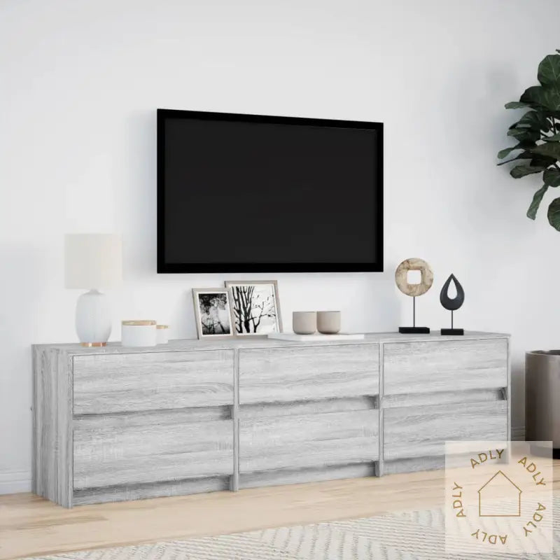 Tv-Benk Med Led Grå Sonoma 180X34X50 Cm Konstruert Tre