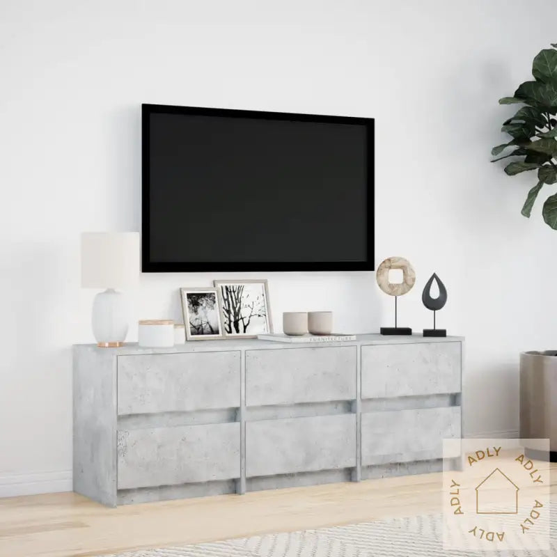 Tv-Benk Med Led Betonggrå 140X34X50 Cm Konstruert Tre