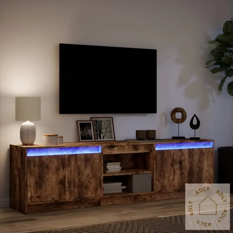 Tv-Benk Med Led Røkt Eik 180X34X50 Cm Konstruert Tre