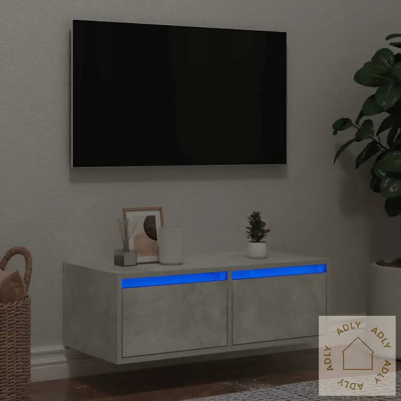 Tv-Benk Med Led-Lys Betonggrå 75X35,5X25 Cm