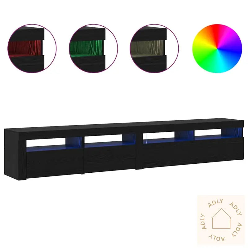 Tv Skap 2 Stk Med Led Lys Svart Eik Konstruert Tre