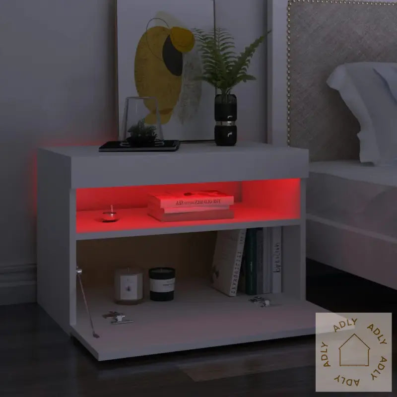 Tv-Benk Med Led-Lys Hvit 60X35X40 Cm