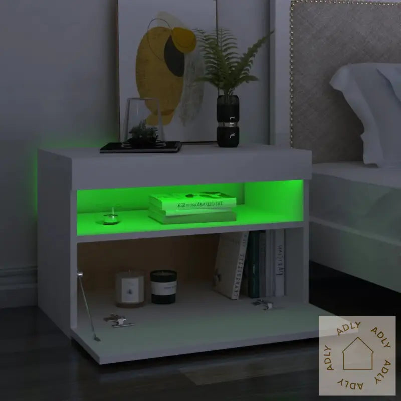 Tv-Benk Med Led-Lys Hvit 60X35X40 Cm