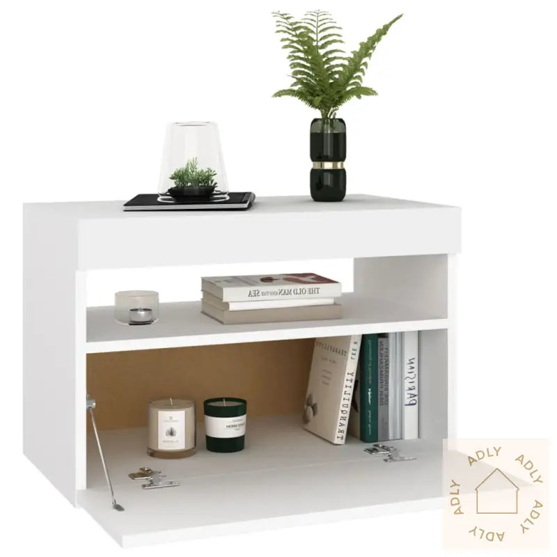 Tv-Benk Med Led-Lys Hvit 60X35X40 Cm