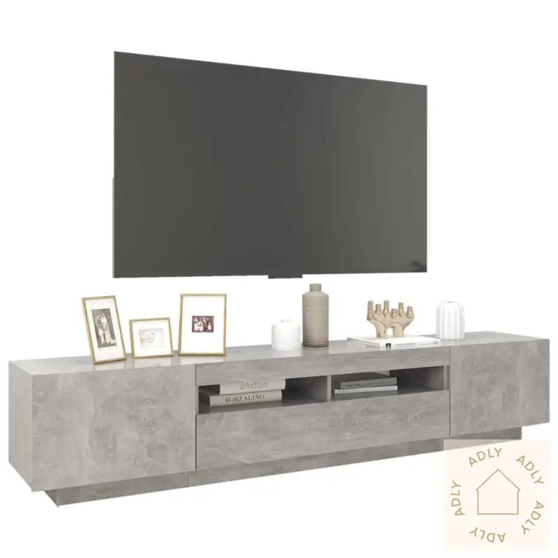 Tv-Benk Med Led-Lys Betonggrå 200X35X40 Cm