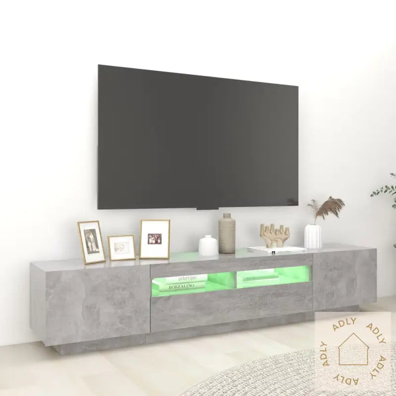 Tv-Benk Med Led-Lys Betonggrå 200X35X40 Cm
