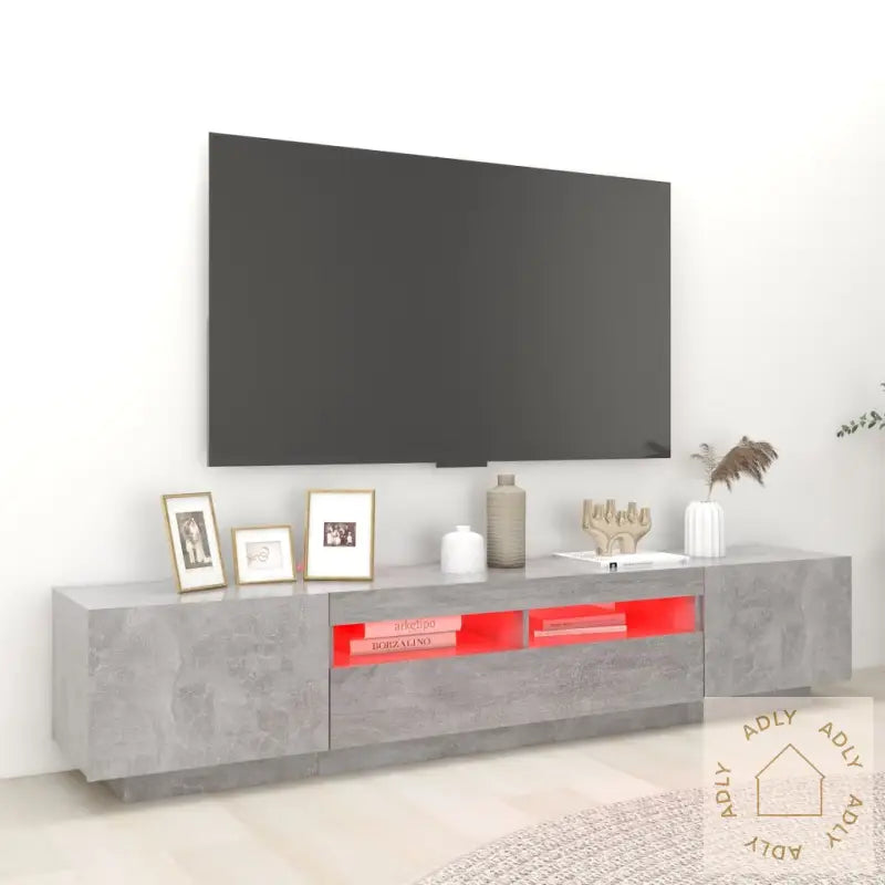 Tv-Benk Med Led-Lys Betonggrå 200X35X40 Cm