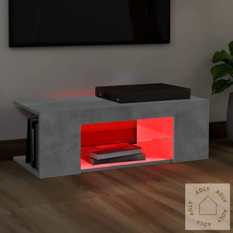 Tv-Benk Med Led-Lys Betonggrå 90X39X30 Cm