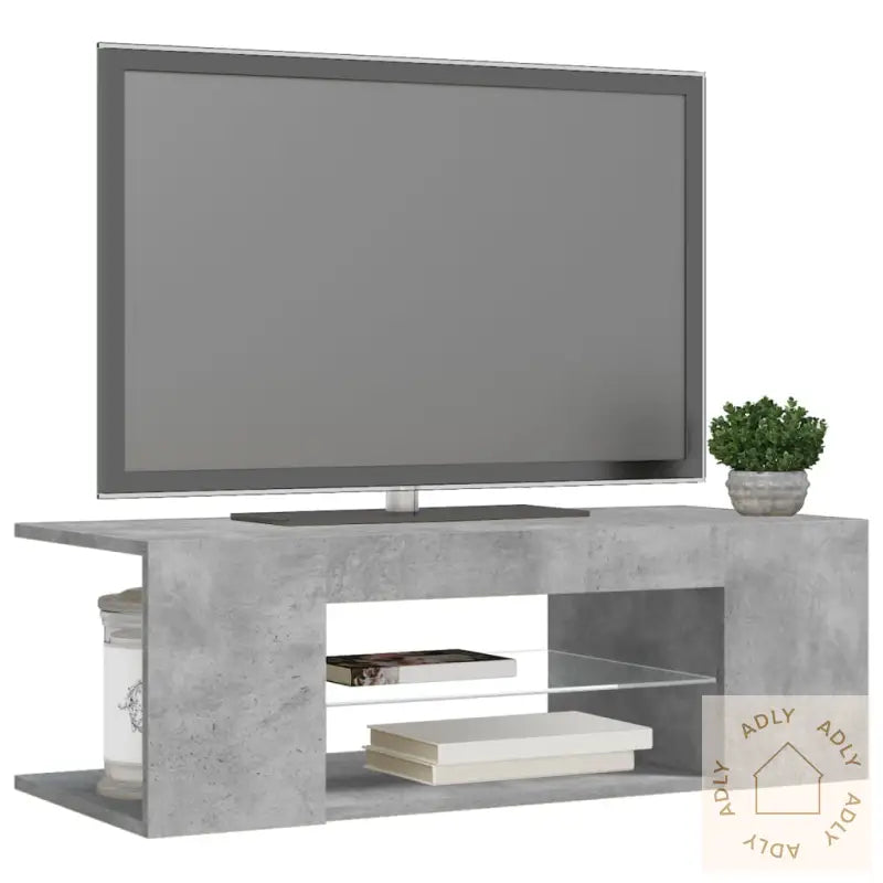 Tv-Benk Med Led-Lys Betonggrå 90X39X30 Cm